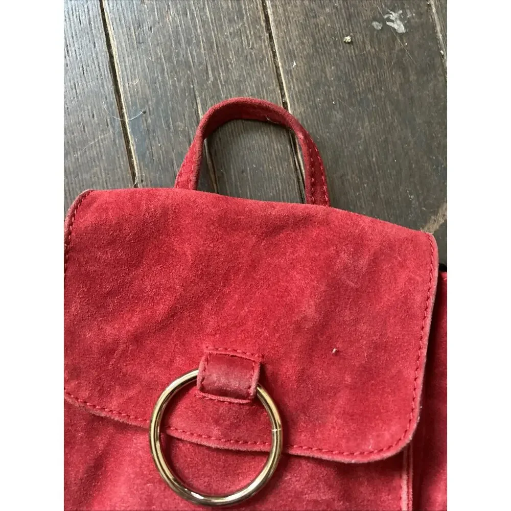 ASOS Red Suede Leather Small Backpack Preowned Women's Bag - Picture 4 of 9
